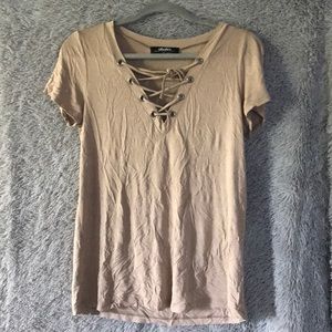 Lulus lace up T-shirt in tan size M